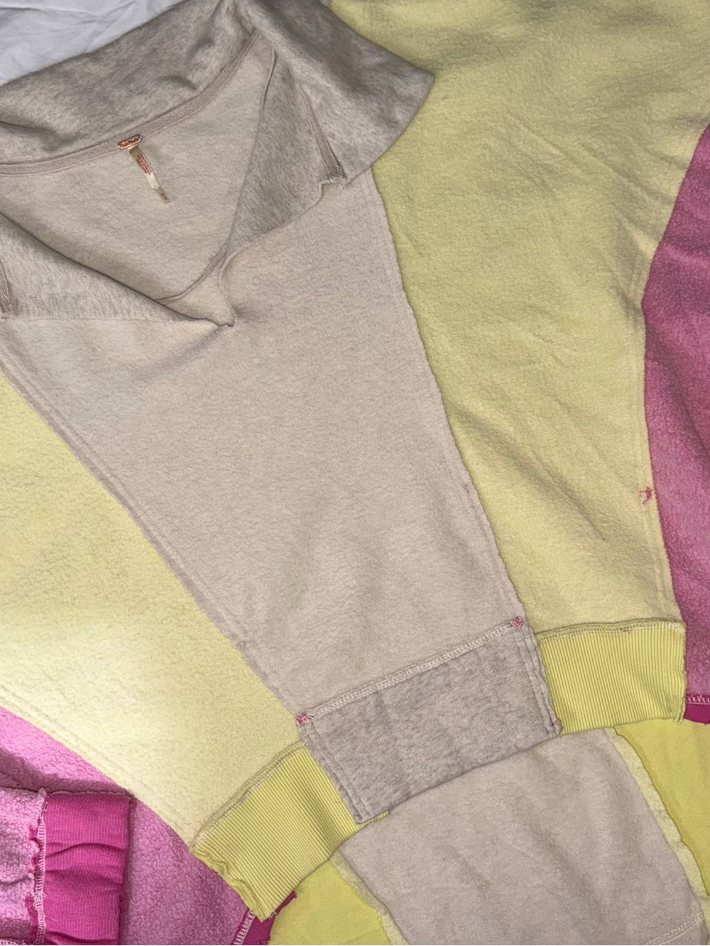 Free People Crewneck Sweater in Pale Pink, Lemon Yellow and Magenta
